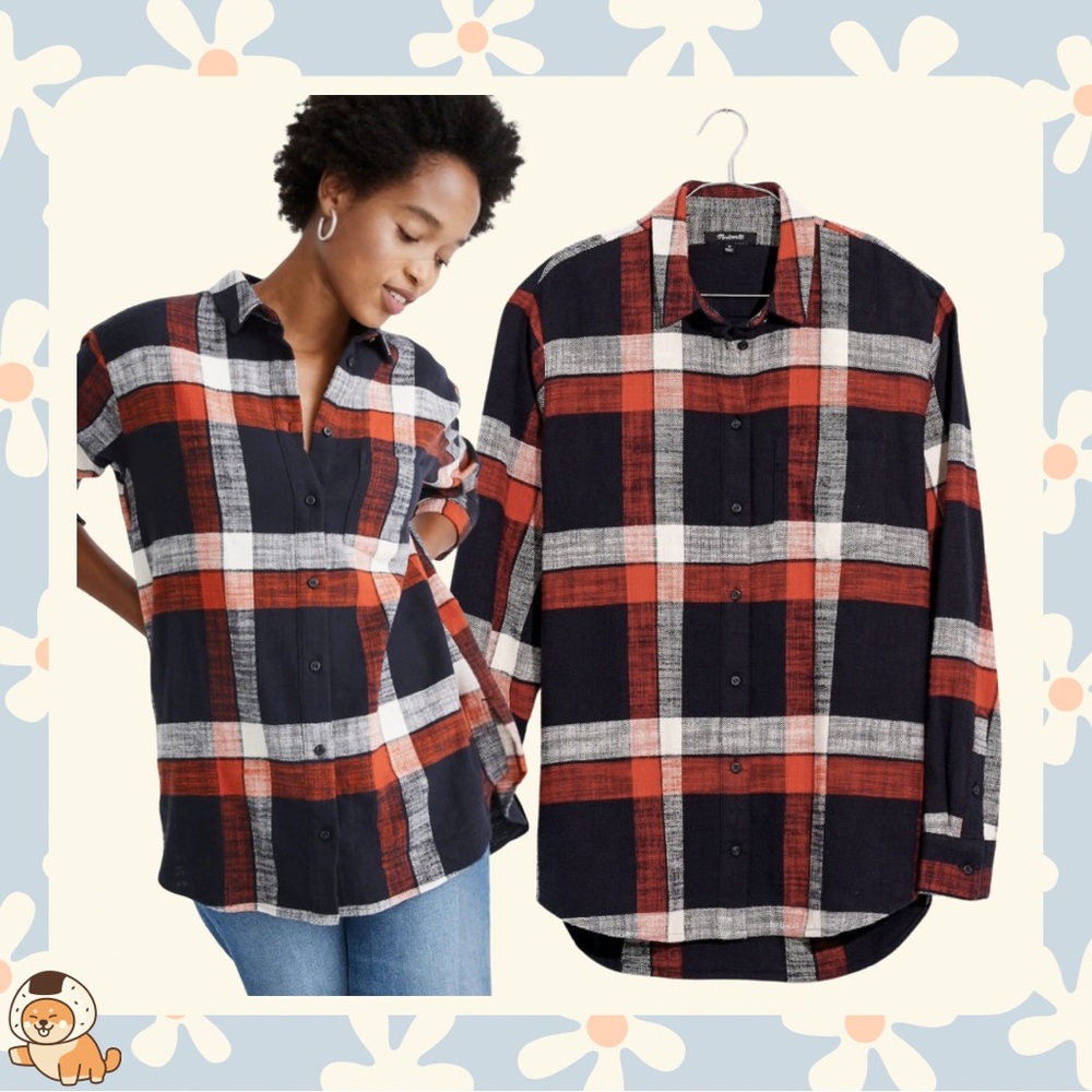 Madewell Oversized Ex-Boyfriend Shirt in Charlie Check, Cinnamon, Sz Sm